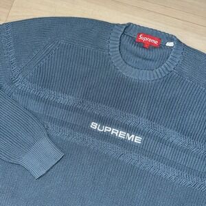 SS18‎ SUPREME CHEST STRIPE RAGLAN SWEATER Blue WHITE SIZE LARGE STREETWEAR HYPE